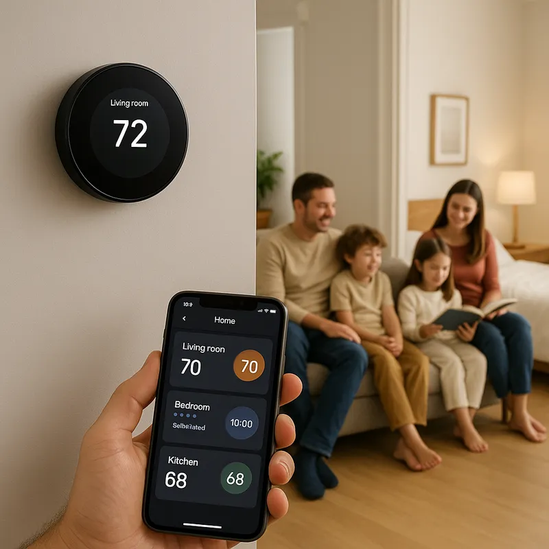 User controlling home temperature with the ClimateNest feature in the BrightNest app for smart climate management.