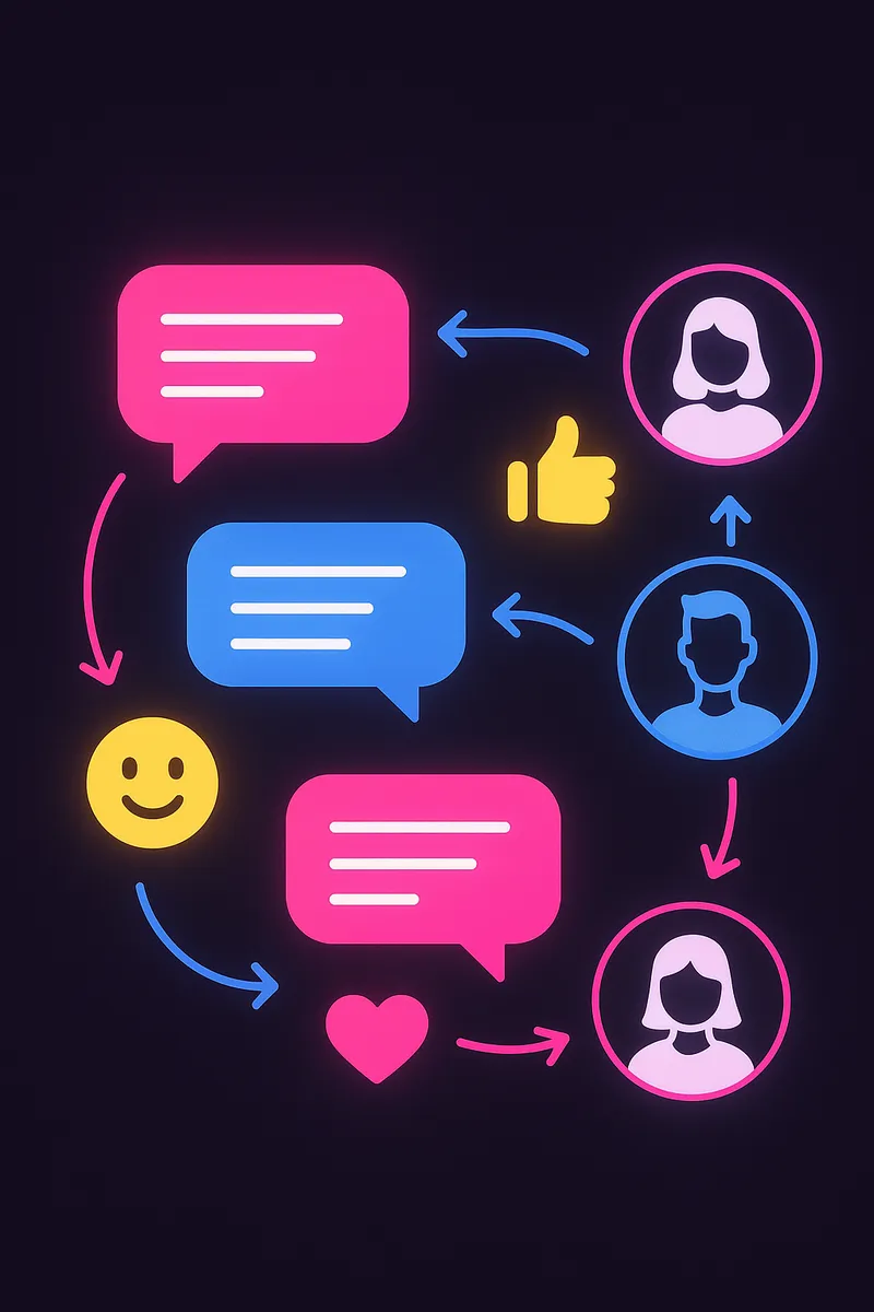PixelNest feedback loop illustration showing team collaboration with chat bubbles, icons, and user avatars in a modern design style.